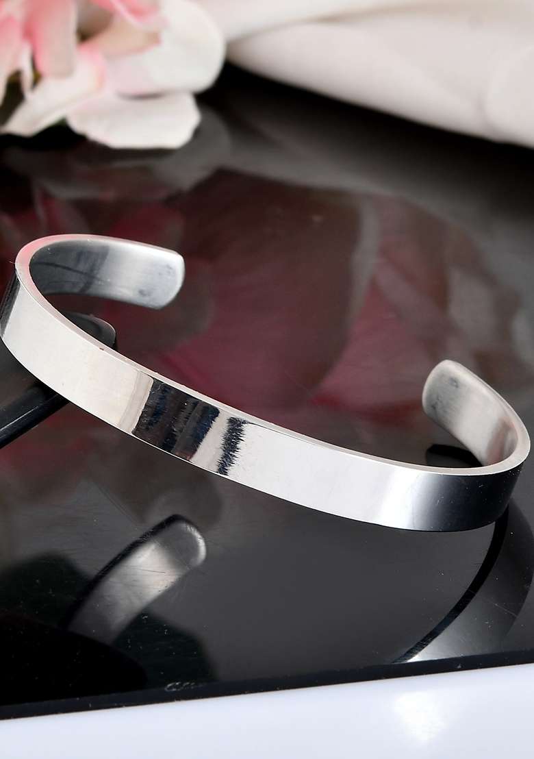 Silver Plated Stainless Steel Kada Bracelet - Indya