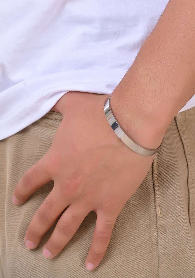 Silver Plated Stainless Steel Kada Bracelet - Indya