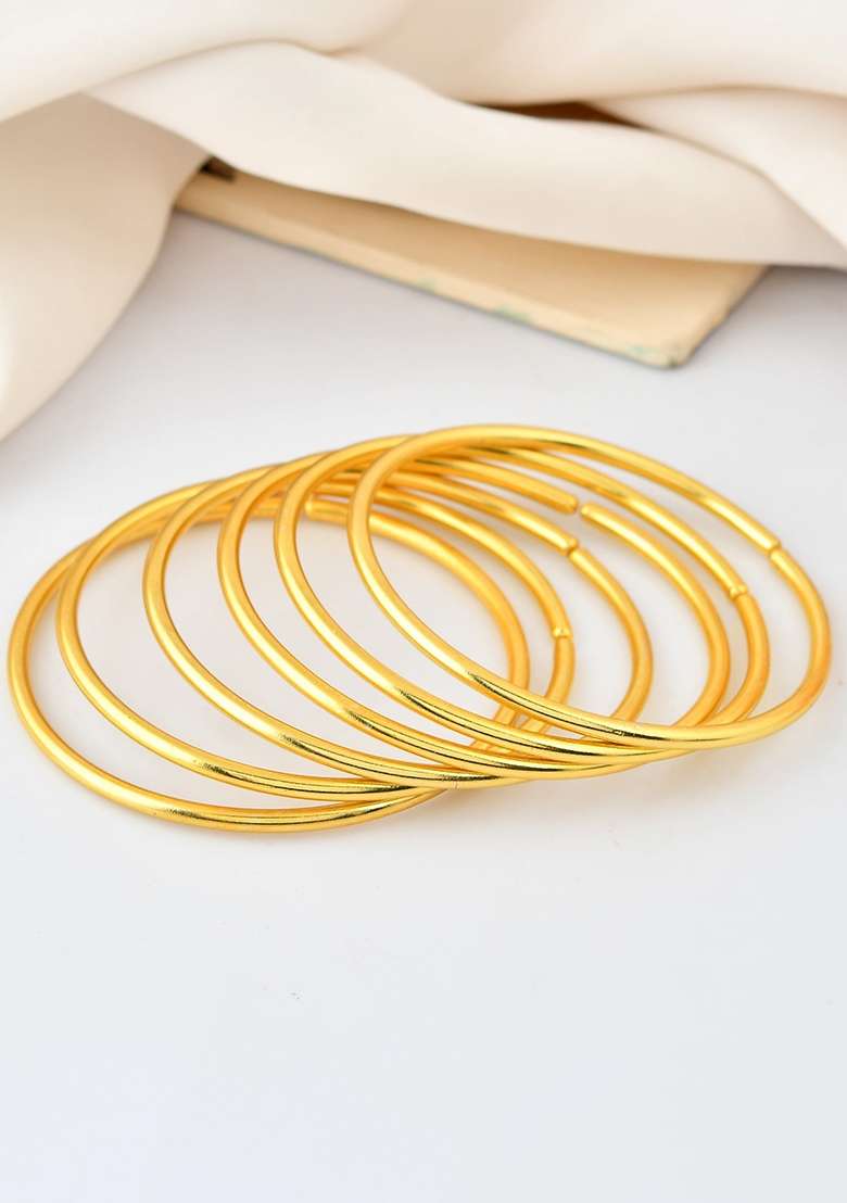 Set Of 6, 18K Gold Toned Anti Tarnish Bangles - Indya