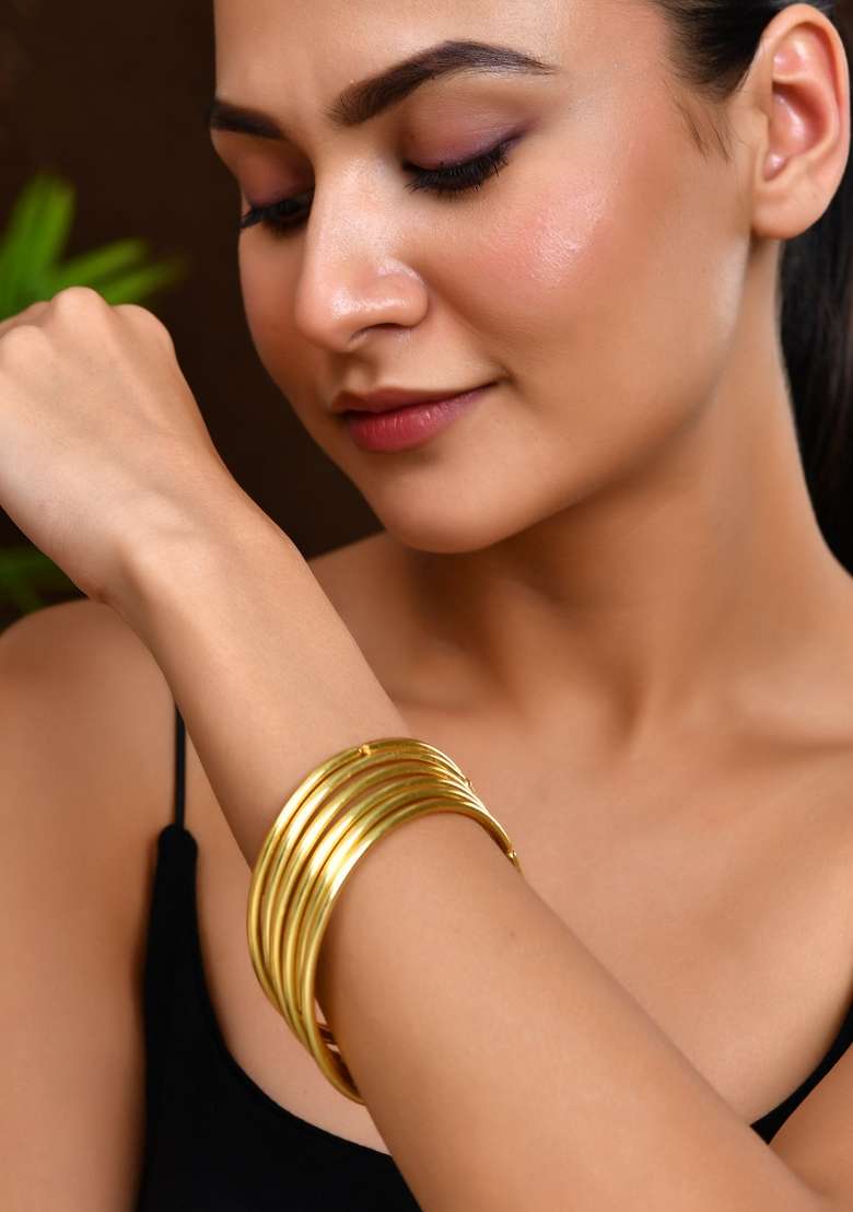 Set Of 6, 18K Gold Toned Anti Tarnish Bangles - Indya
