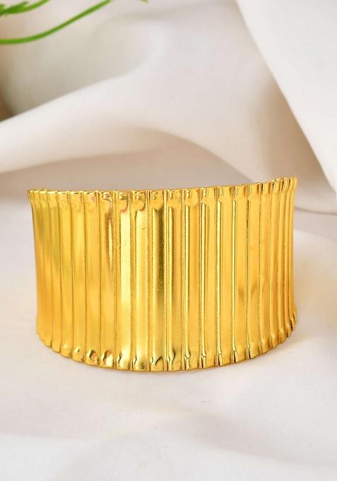 Textured Vertical Line Gold Cuff Bracelet 

