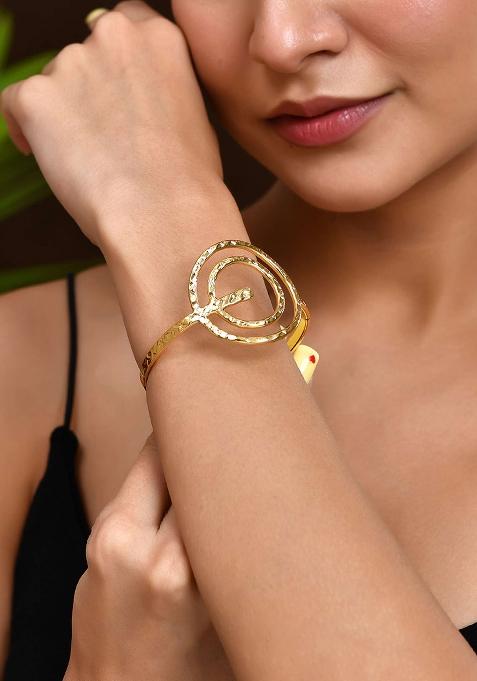 Contemporary Wave Design Gold Open Cuff Bracelet