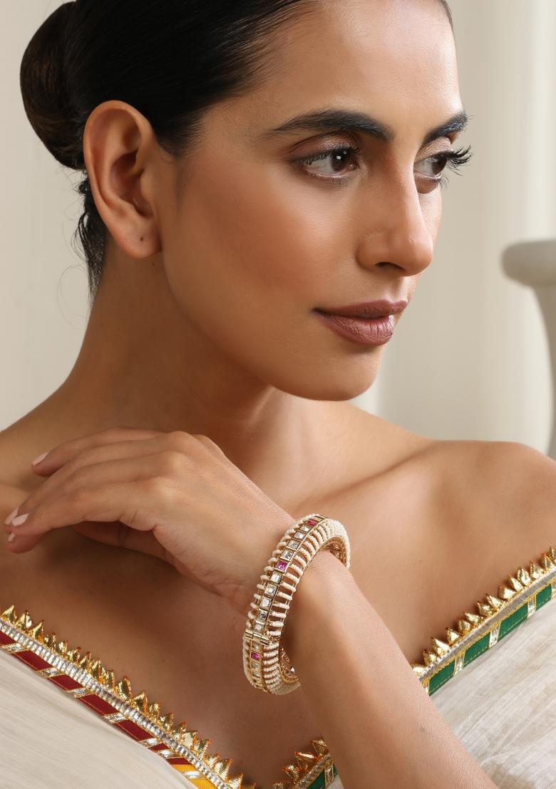 Red Rose Gold Polki Kada