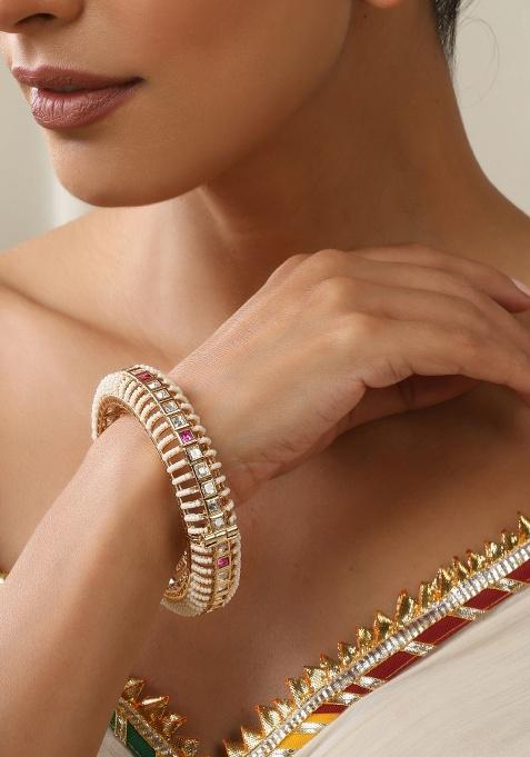 Red Rose Gold Polki Kada