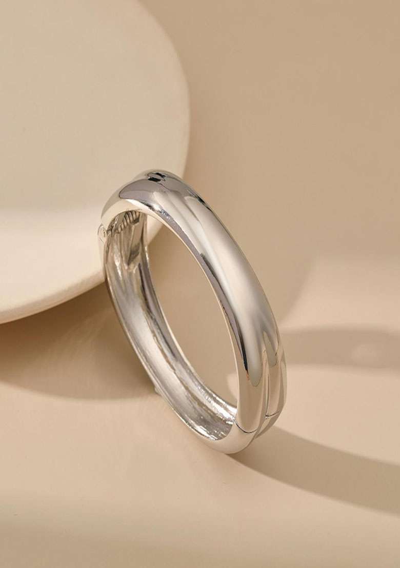 18K Silver Plated Waterproof Antitarnish Open Kada Bracelet - Indya