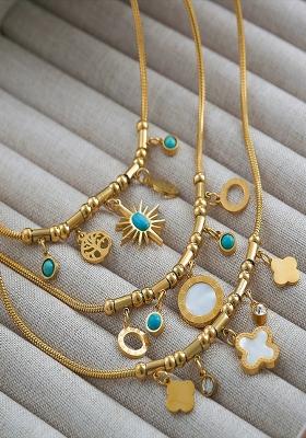 18K Gold Plated Anti Tarnish Blue Star And Tree Drops Charm Bracelet