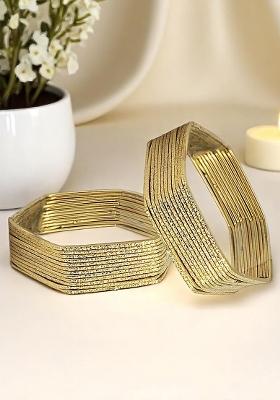 Set Of 24 Gold Plated Shimmer Hexagon Shaped Bangles