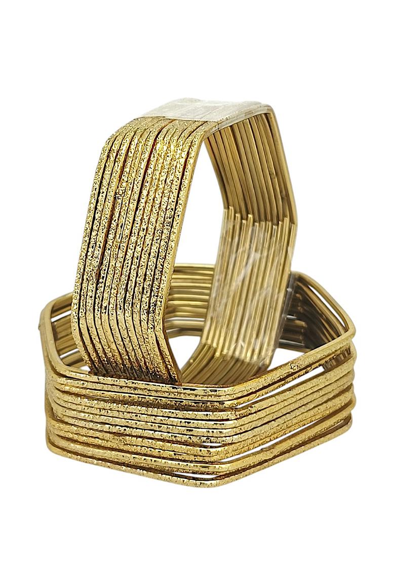 Set Of 24 Gold Plated Shimmer Hexagon Shaped Bangles
