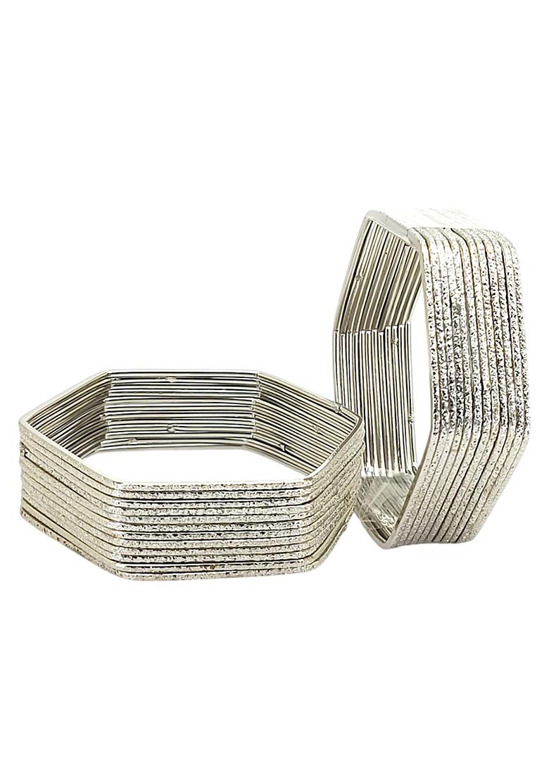 Set Of 24 Silver Plated Shimmer Hexagon Shaped Bangles