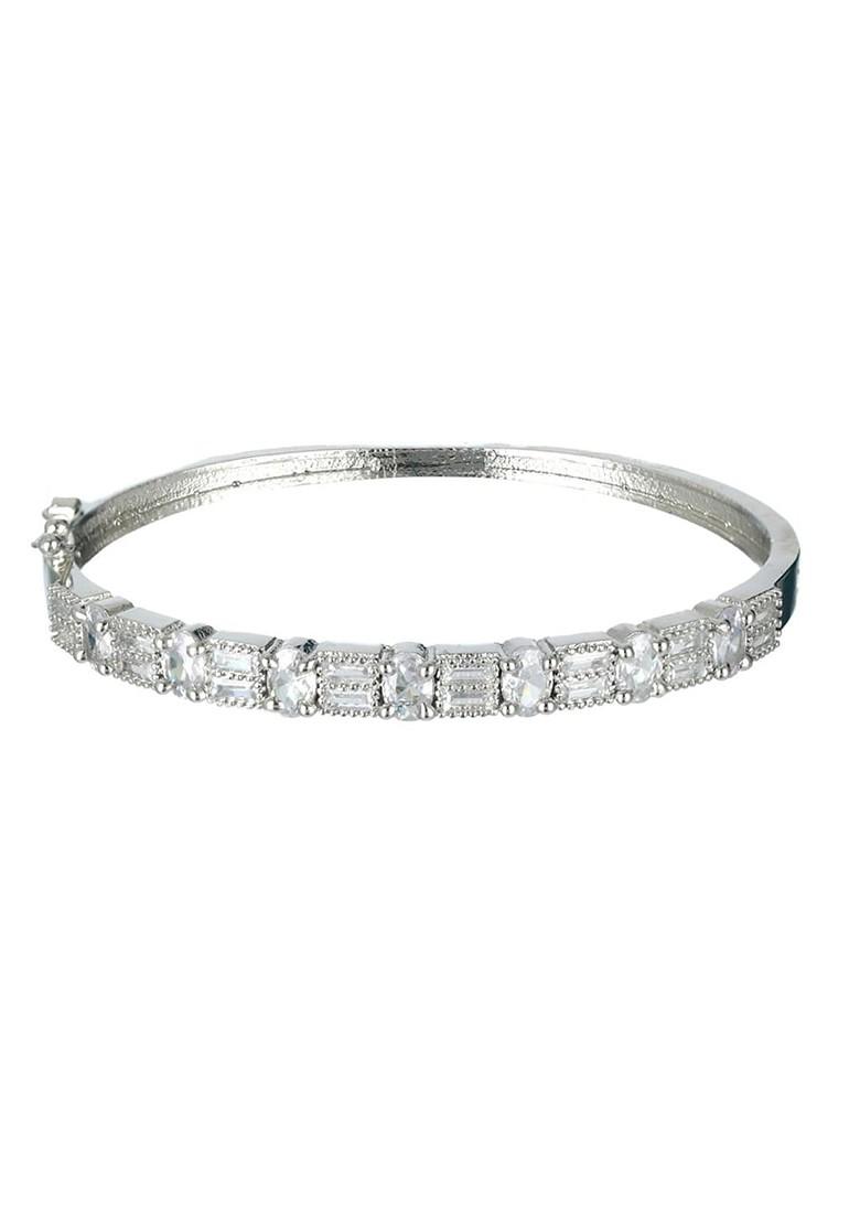 Women Silver Toned And White Brass American Diamond Silver Plated Bracelet