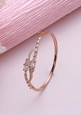Women Rose Gold And White Brass American Diamond Handcrafted Rose Gold Plated Bangle Style Bracelet