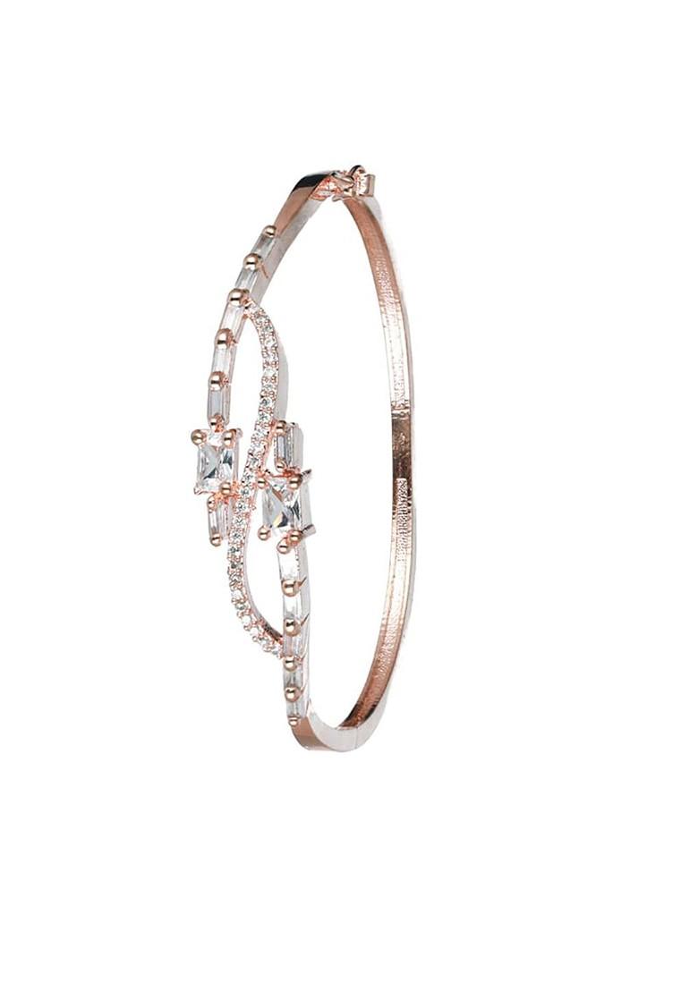 Women Rose Gold And White Brass American Diamond Handcrafted Rose Gold Plated Bangle Style Bracelet