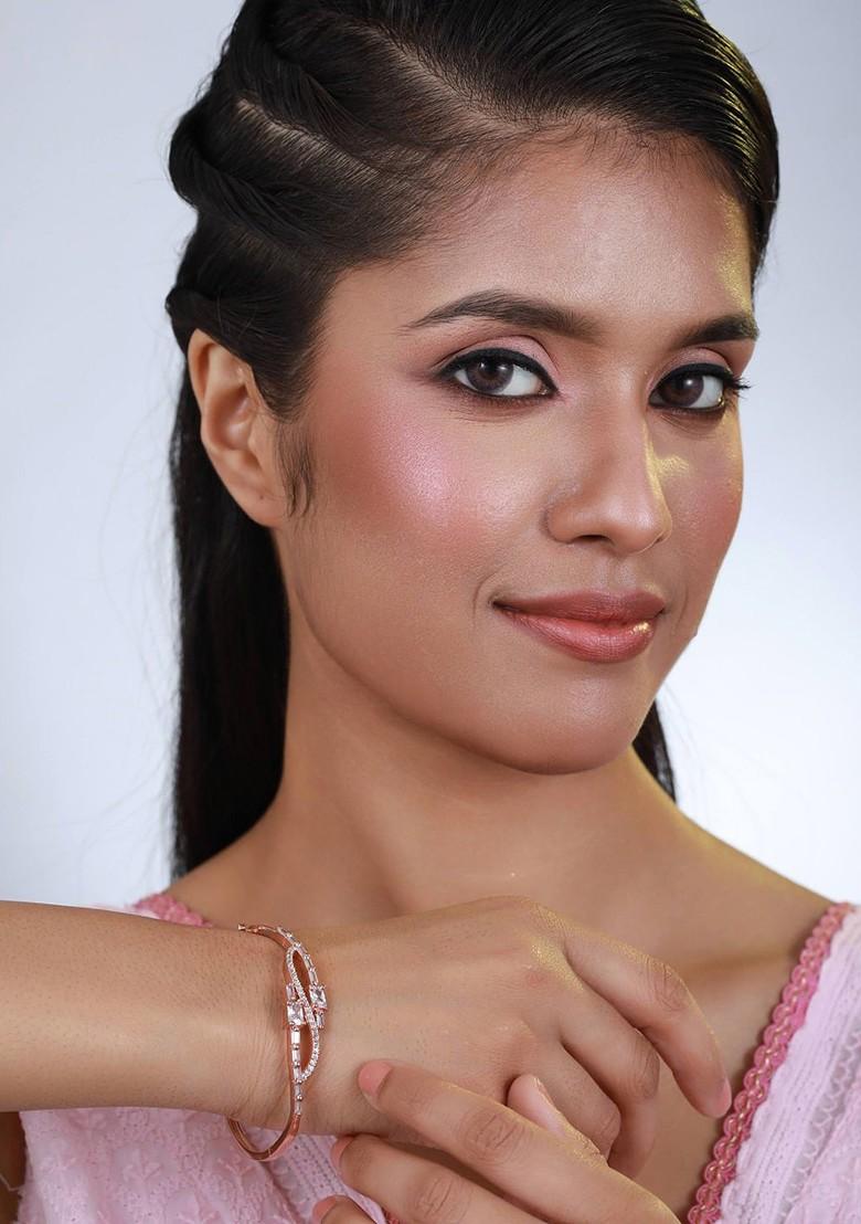 Women Rose Gold And White Brass American Diamond Handcrafted Rose Gold Plated Bangle Style Bracelet