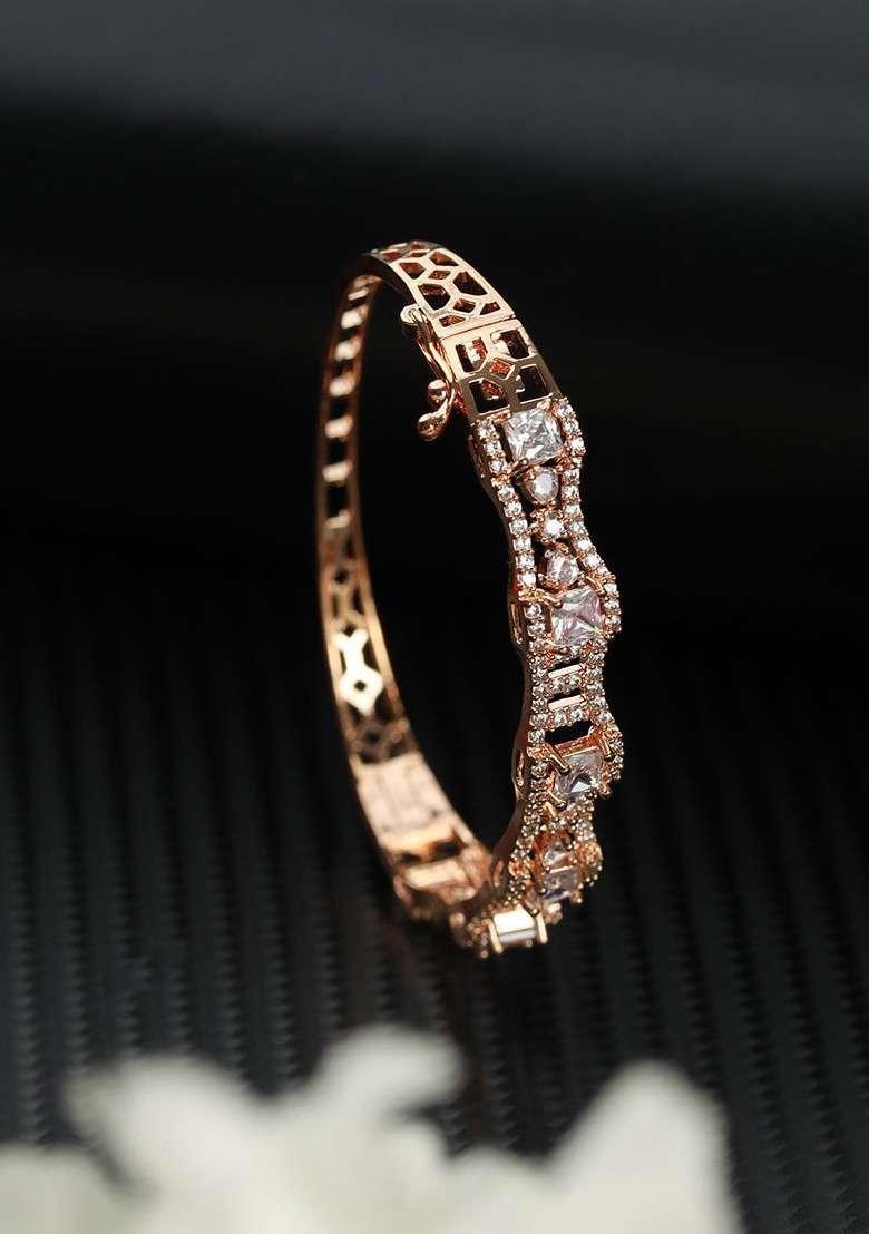 Women Brass American Diamond Handcrafted Rose Gold Plated Bracelet - Indya
