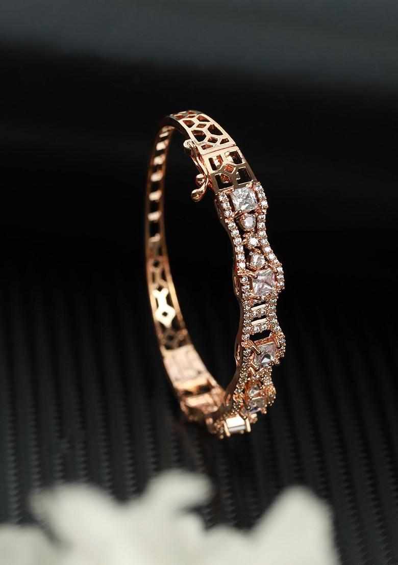 Women Brass American Diamond Handcrafted Rose Gold Plated Bracelet
