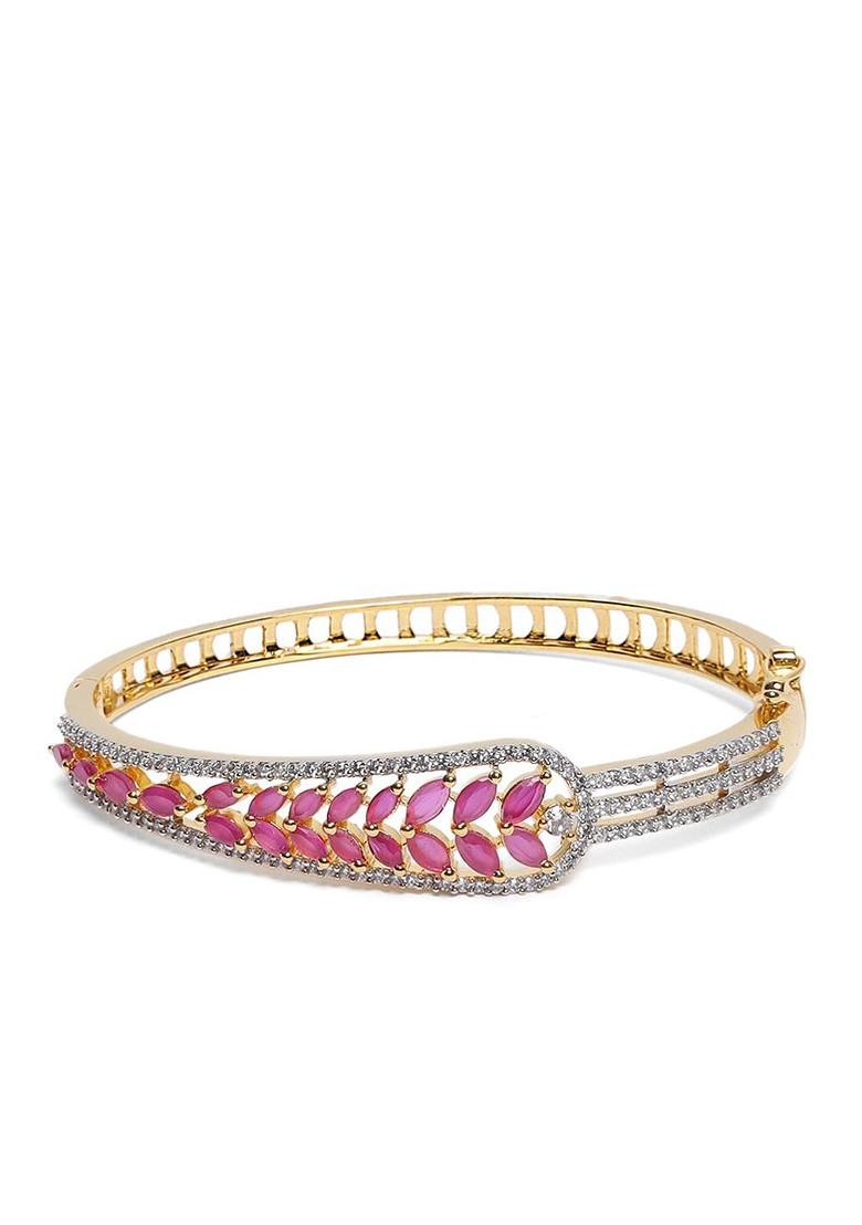 Women Pink Brass American Diamond Gold Plated Kada Bracelet
