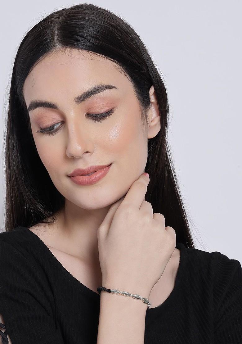 Women Silver Toned And Black Oxidised Silver Plated Wraparound Bracelet