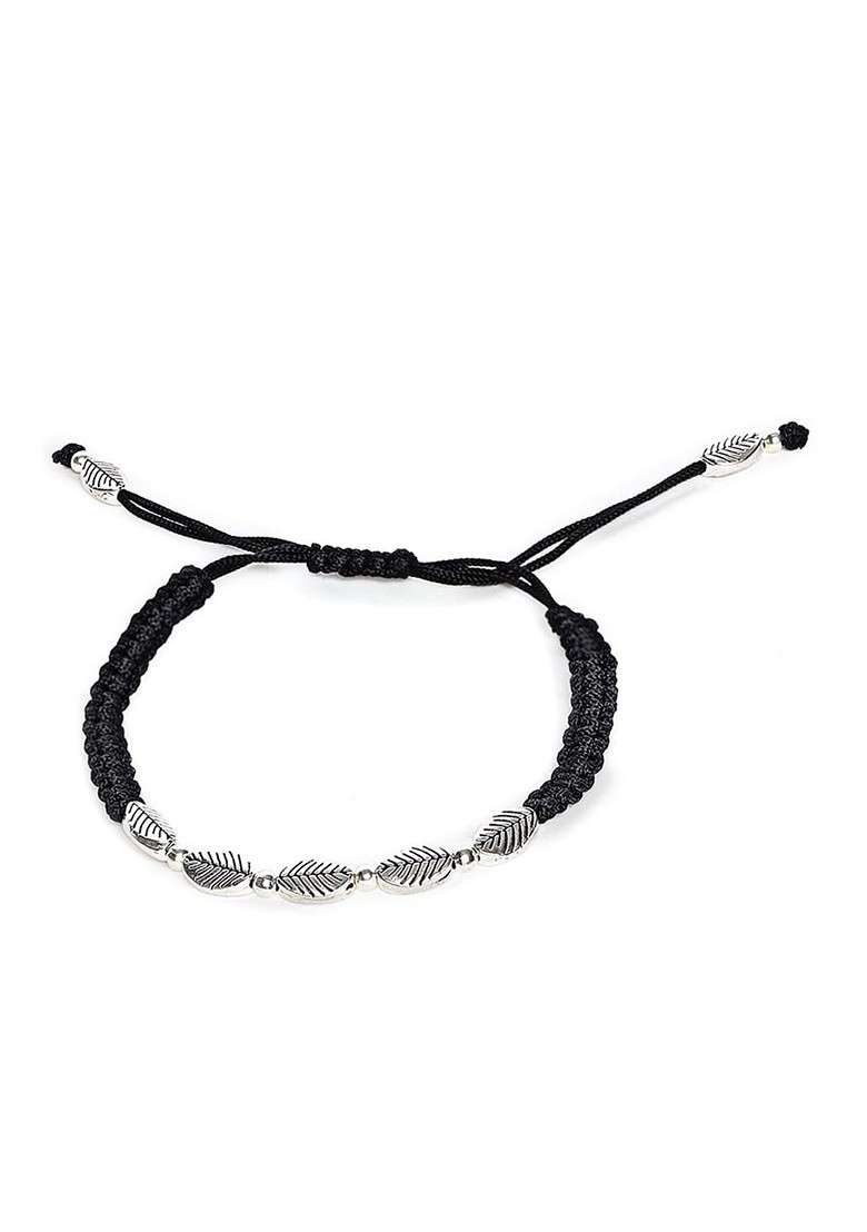 Women Silver Toned And Black Oxidised Silver Plated Wraparound Bracelet - Indya
