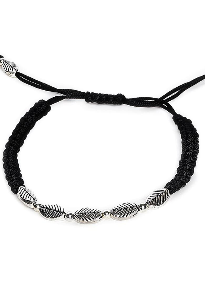 Women Silver Toned And Black Oxidised Silver Plated Wraparound Bracelet