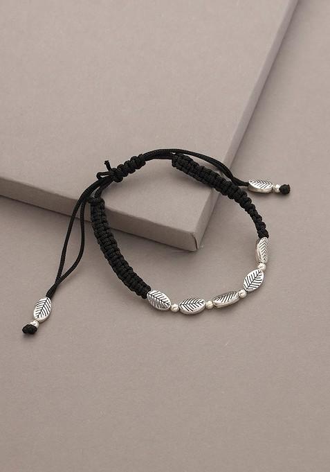 Women Silver Toned And Black Oxidised Silver Plated Wraparound Bracelet