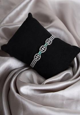 Women Green Silver Plated Bangle Style Bracelet