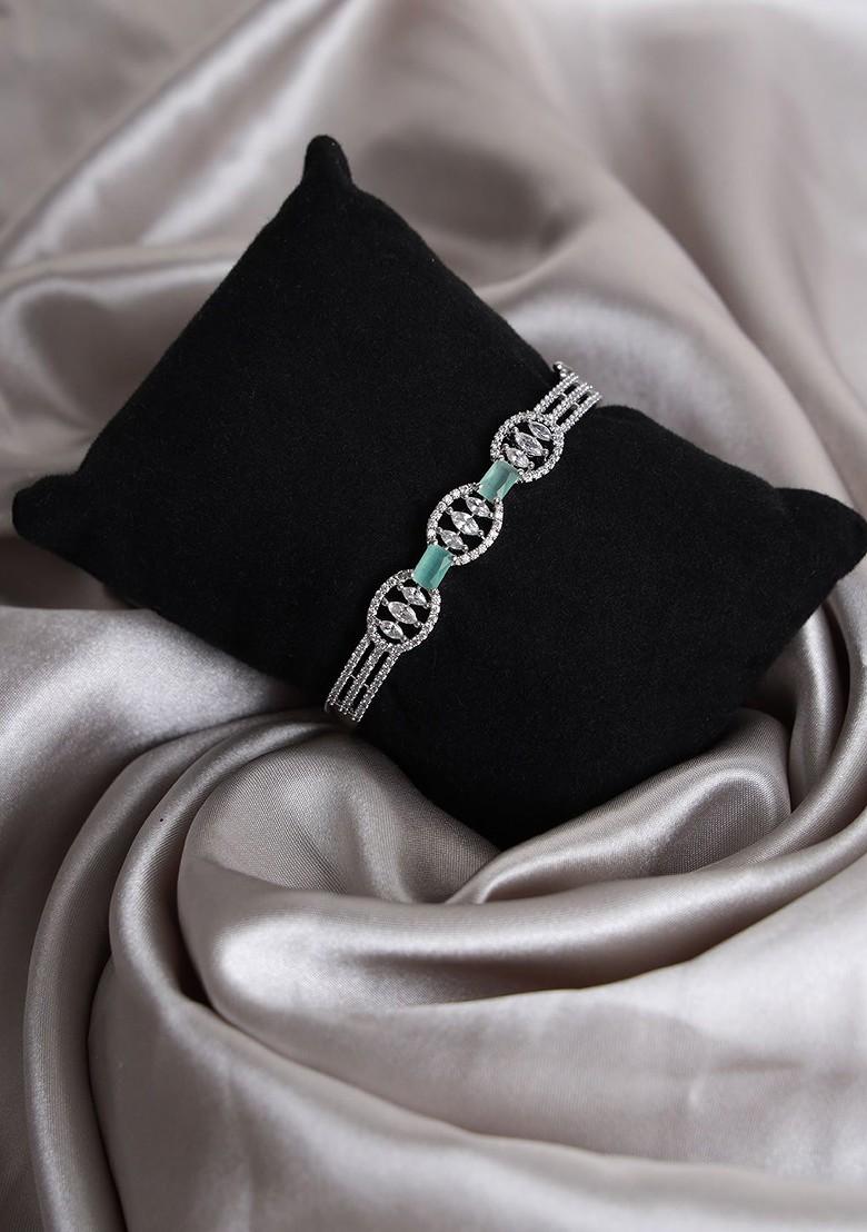 Women Green Silver Plated Bangle Style Bracelet