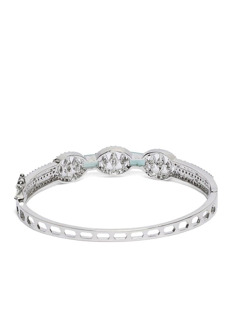 Women Green Silver Plated Bangle Style Bracelet