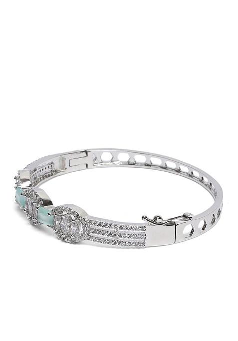 Women Green Silver Plated Bangle Style Bracelet