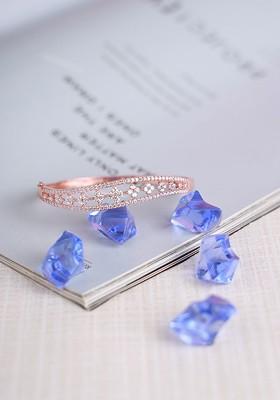 Women Rose Gold And Silver Toned Brass American Diamond Handcrafted Rose Gold Plated Bracelet