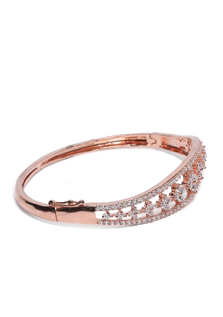 Women Rose Gold And Silver Toned Brass American Diamond Handcrafted Rose Gold Plated Bracelet