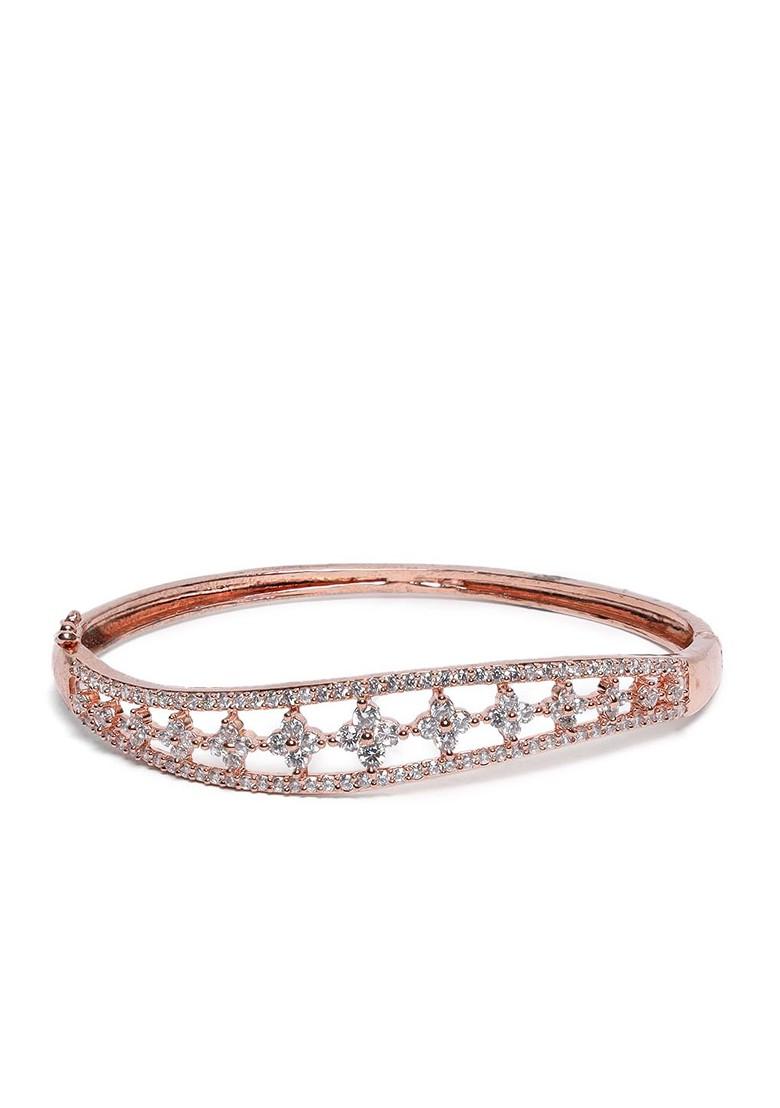 Women Rose Gold And Silver Toned Brass American Diamond Handcrafted Rose Gold Plated Bracelet