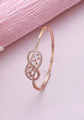 Women Rose Gold And White Brass American Diamond Rose Gold Plated Bangle Style Bracelet