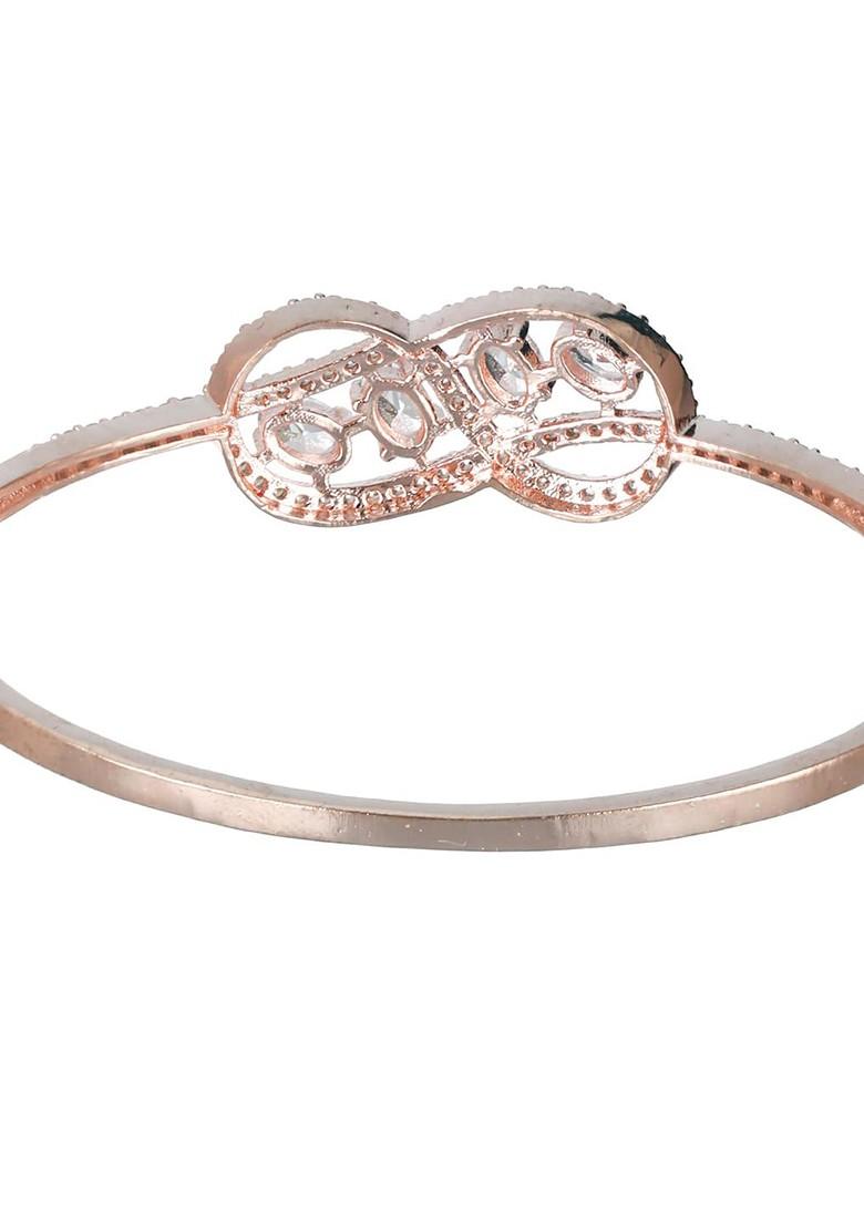Women Rose Gold And White Brass American Diamond Rose Gold Plated Bangle Style Bracelet