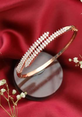 Women Rose Gold And White Brass American Diamond Handcrafted Rose Gold Plated Bangle Style Bracelet