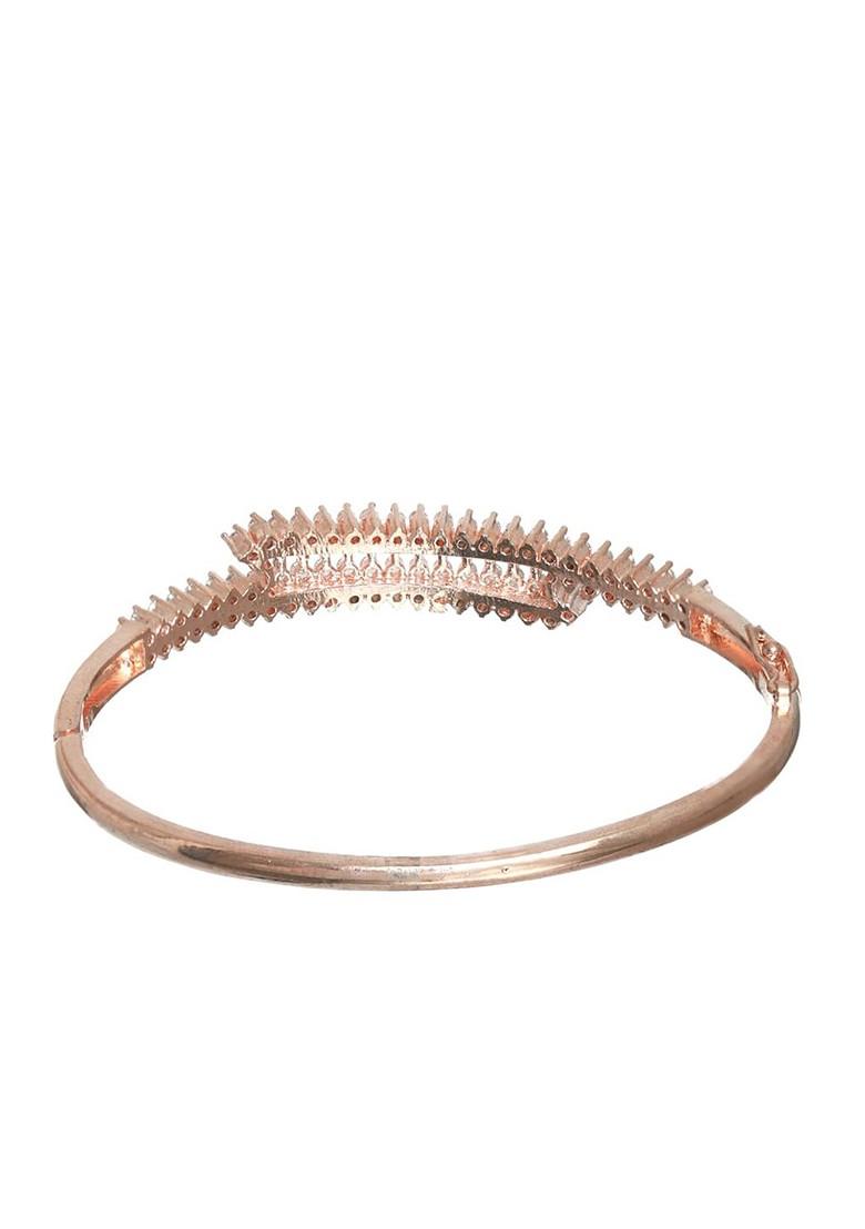 Women Rose Gold And White Brass American Diamond Handcrafted Rose Gold Plated Bangle Style Bracelet