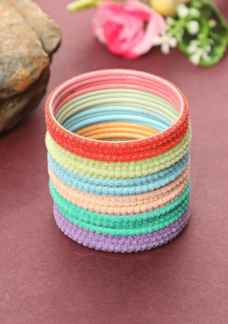 Set Of 24 Multi Coloured Bangle Set - Indya