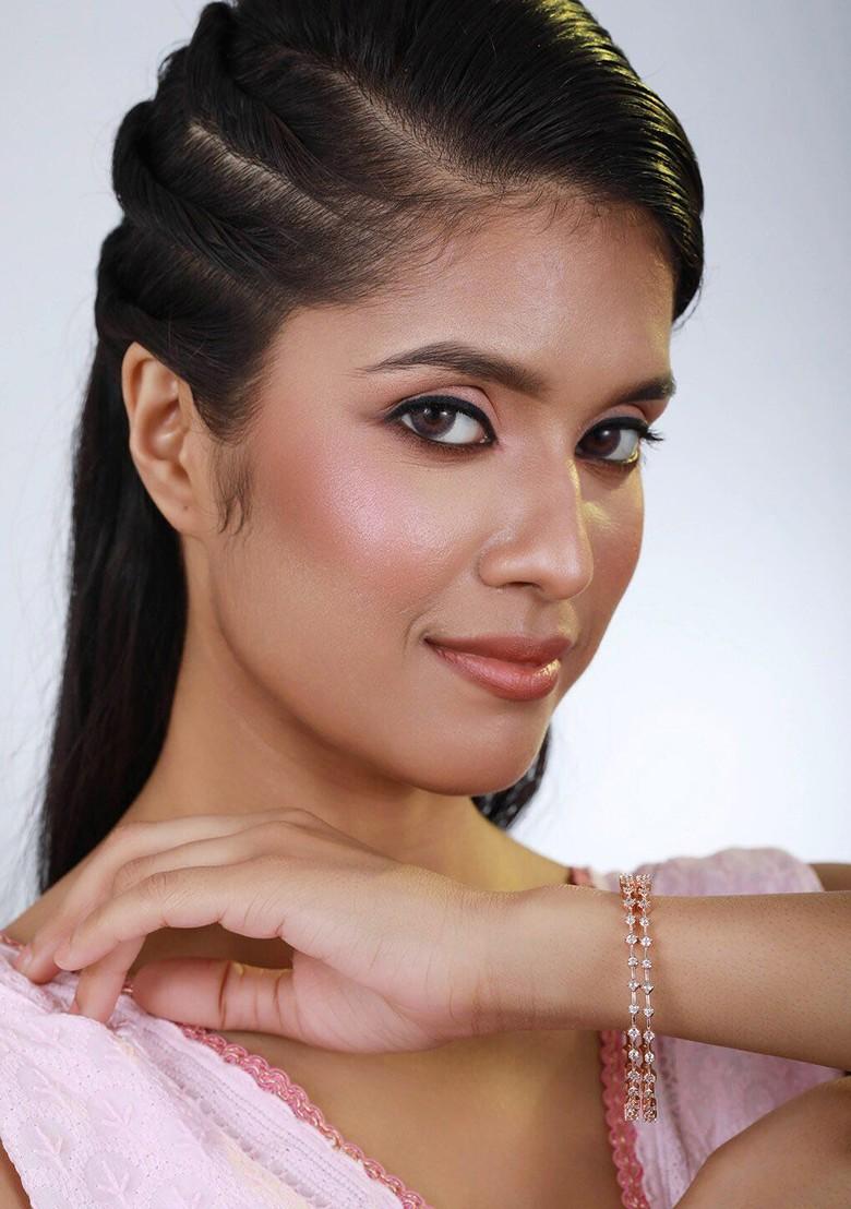 Set Of 2 Rose Gold Plated White Ad Studded Bangles