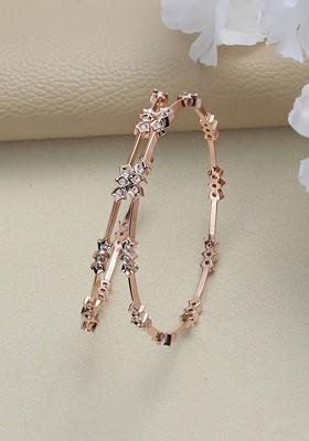 Set Of 2 Rose Gold Plated Rose Gold Toned Ad Studded Bangles