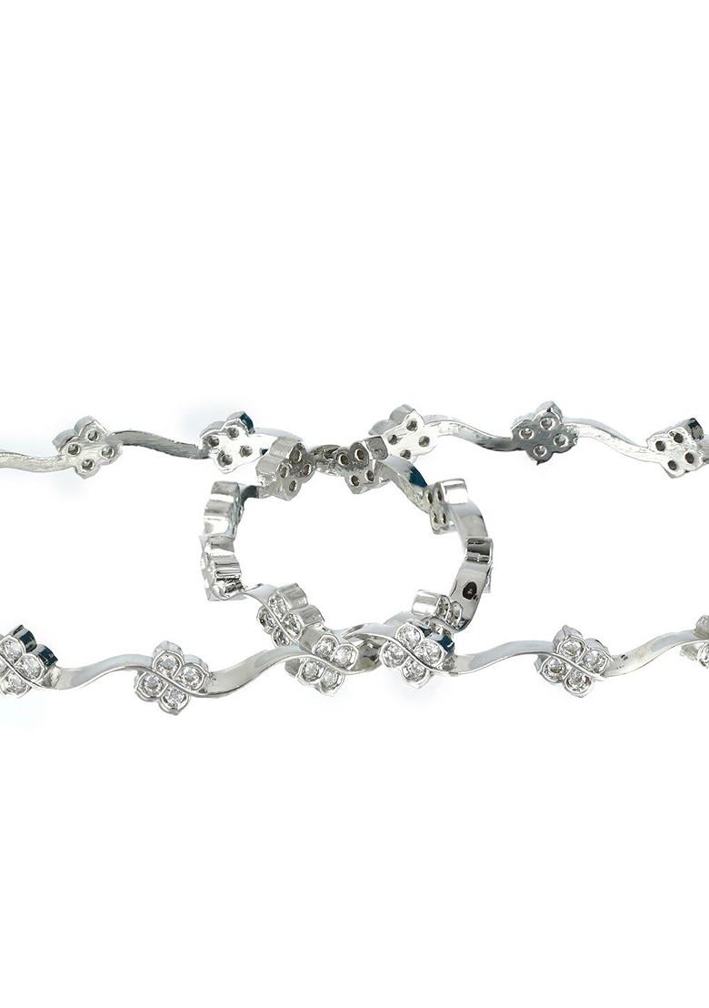 Set Of 2 Women Silver Plated And Toned Ad Studded Bangles