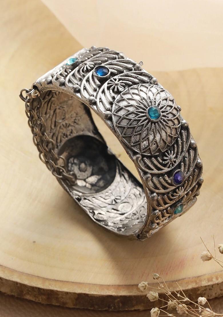 Women German Silver Antique Silver Plated Bangle Style Bracelet
