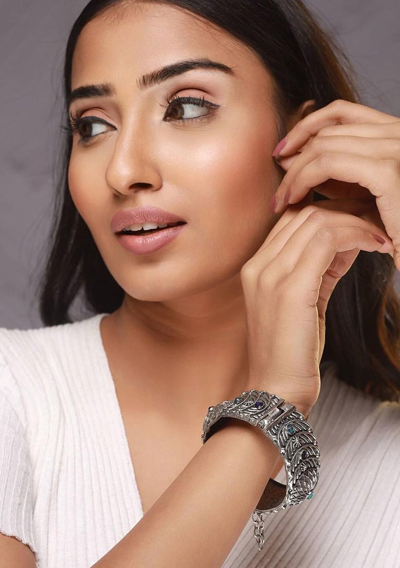 Women German Silver Antique Silver Plated Bangle Style Bracelet