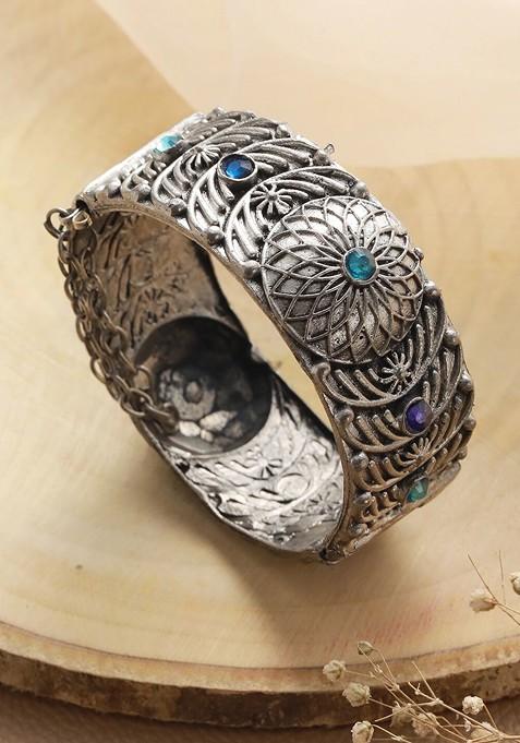 Women German Silver Antique Silver Plated Bangle Style Bracelet