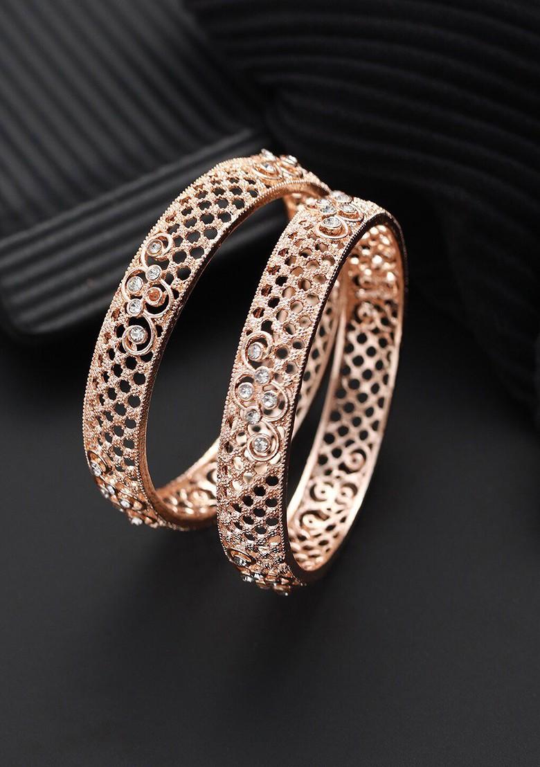 Set Of 2 Rose Gold Plated Cubic Zirconia Studded Bangle