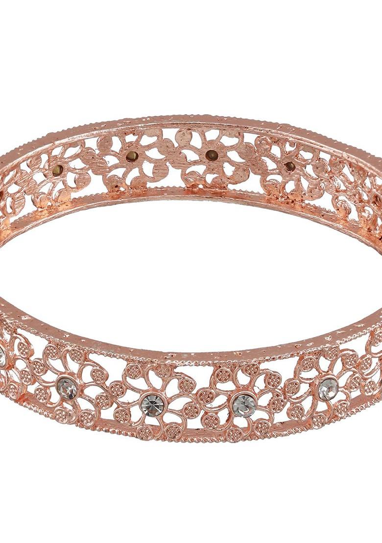 Set Of 2 Rose Gold Plated Cubic Zirconia Studded Bangles