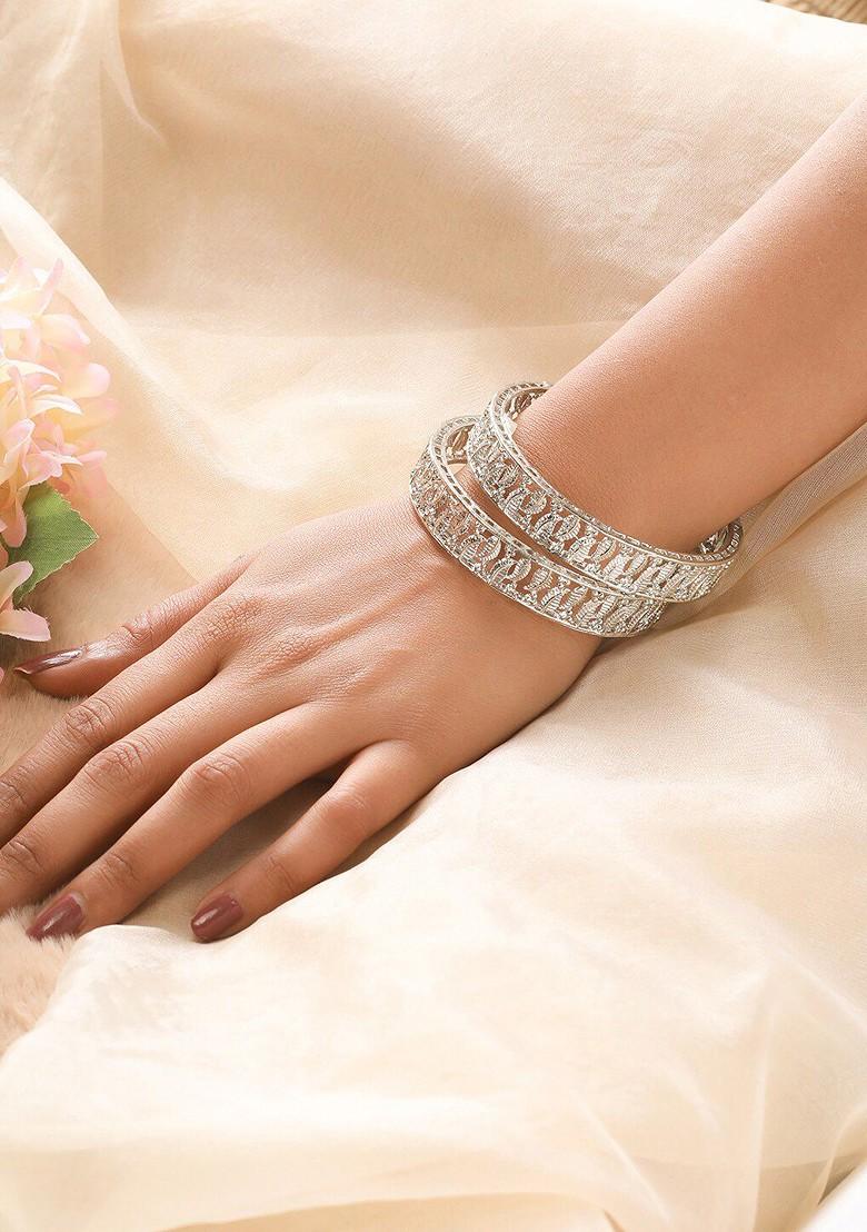 Set Of 2 Silver Plated Leaf Shaped Bangles
