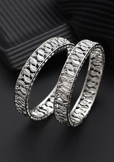 Set Of 2 Silver Plated Leaf Shaped Bangles