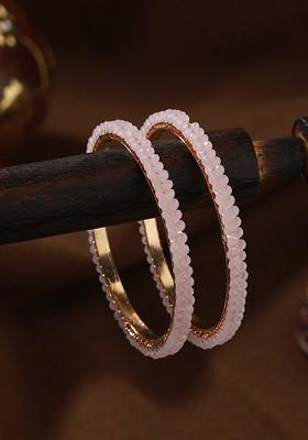 Set Of 2 Gold Plated Crystal Beaded Bangles