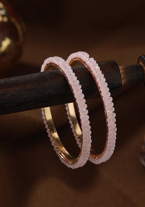 Set Of 2 Gold Plated Crystal Beaded Bangles
