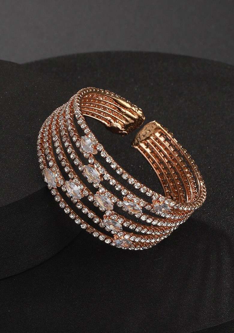 Women Crystals Rose Gold Plated Kada Bracelet - Indya