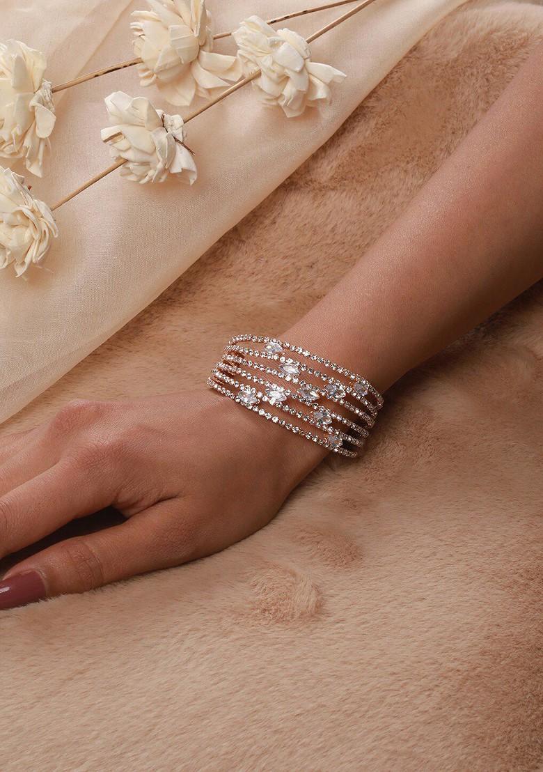Women Crystals Rose Gold Plated Kada Bracelet